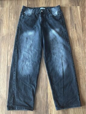 Urban Planet Black Washed Wide-Leg Jeans